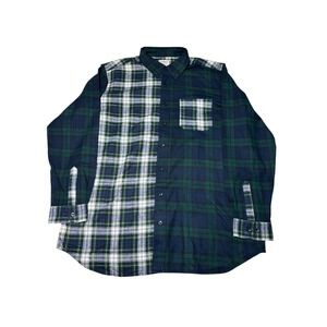 L.L.‎ Bean Mens XL Tall Patchwork Plaid Shirt Long Sleeve Button Up Green Blue